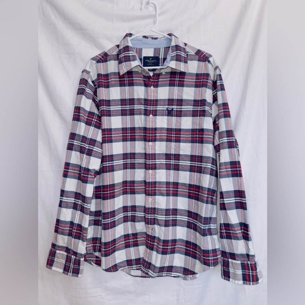 Men's American Eagle AE Long Sleeve Plaid Classic Fit Button Up Flannel Shirt XL